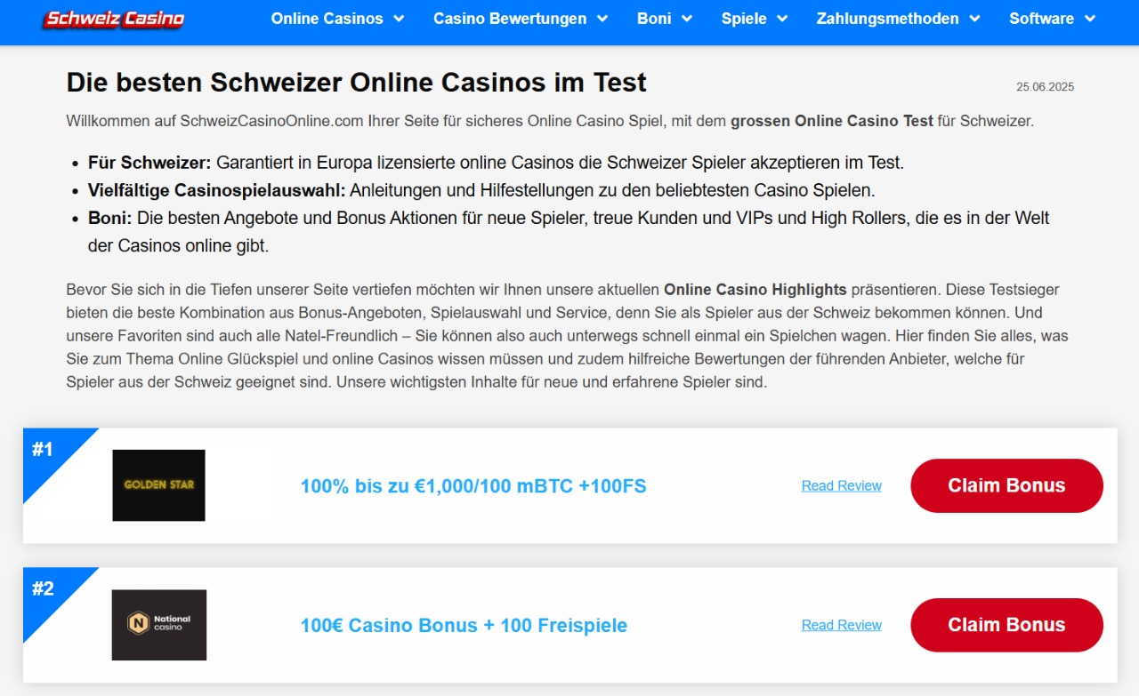 Casino Plattformen in der Schweiz